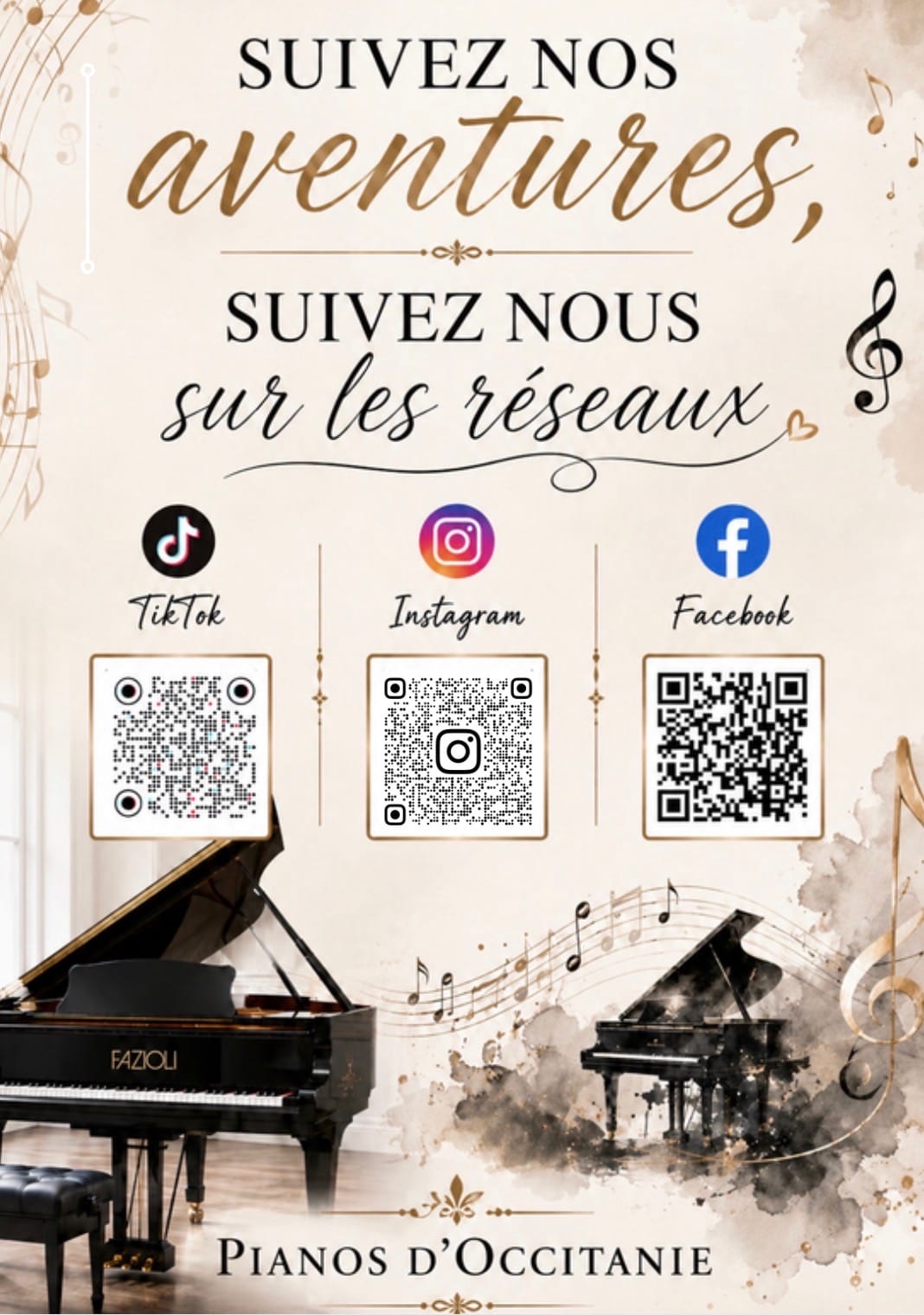 Suivez Pianos d'Occitanie sur les réseaux sociaux — TikTok, Instagram, Facebook