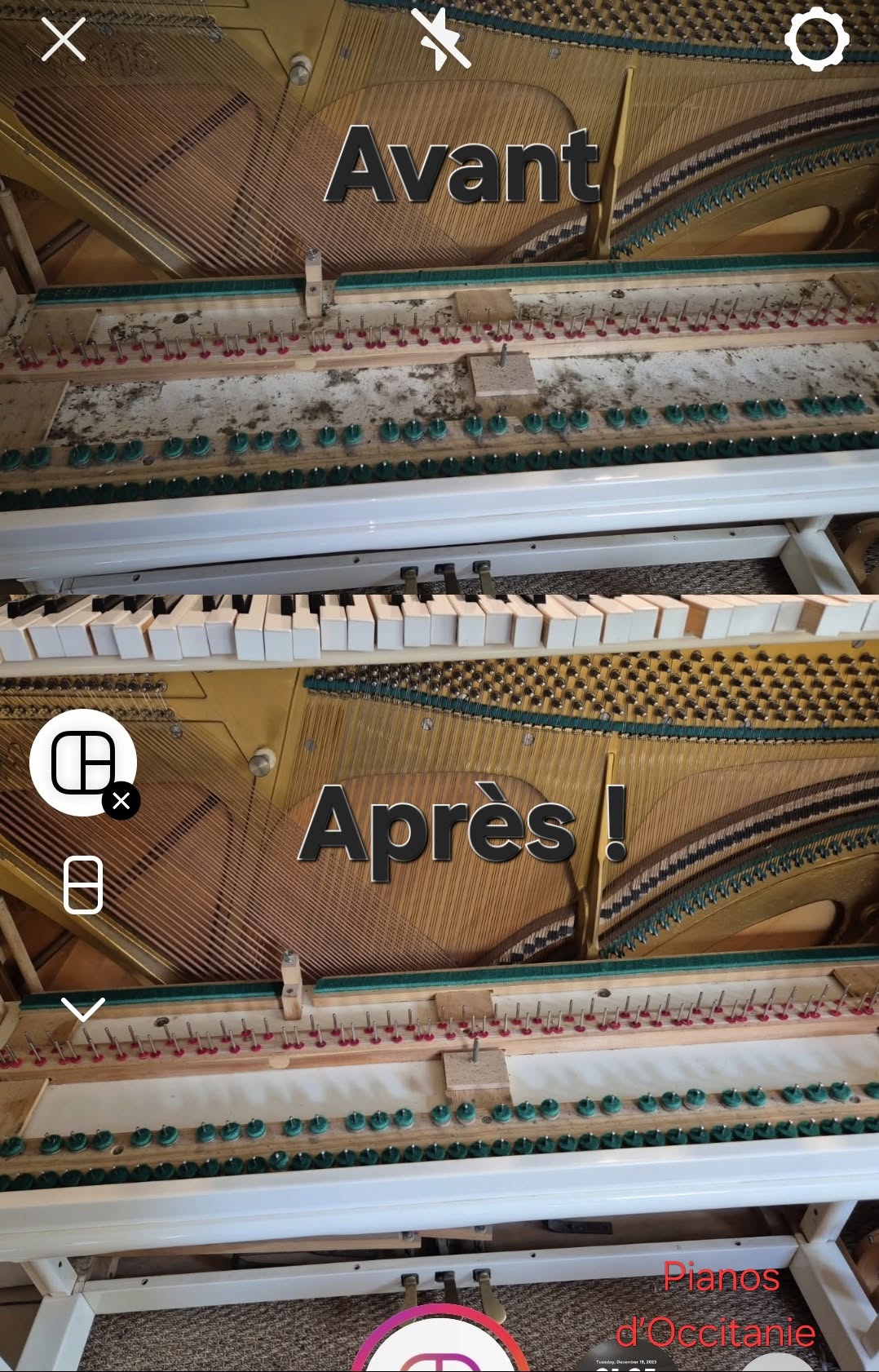 Avant / après : mécanique de piano restaurée dans notre atelier